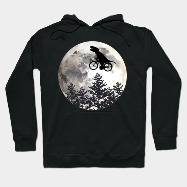 Dinosaur lover cyclist on the moon in forest Hoodie by Collagedream